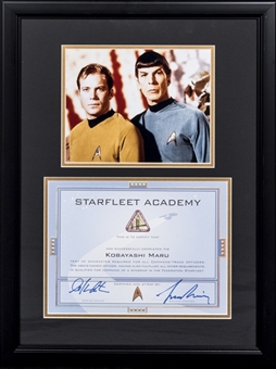 Leonard Nimoy and Williamd Shatner Dual Signed and Framed Starfleet Academy Certificate (PSA/DNA)